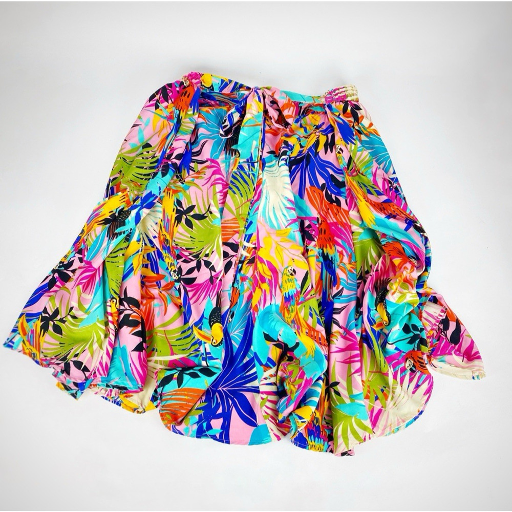 ASHLEY STEWART Tropical Parrots Skirt Rainbow Pockets Pinup Retro Womens Plus 4X